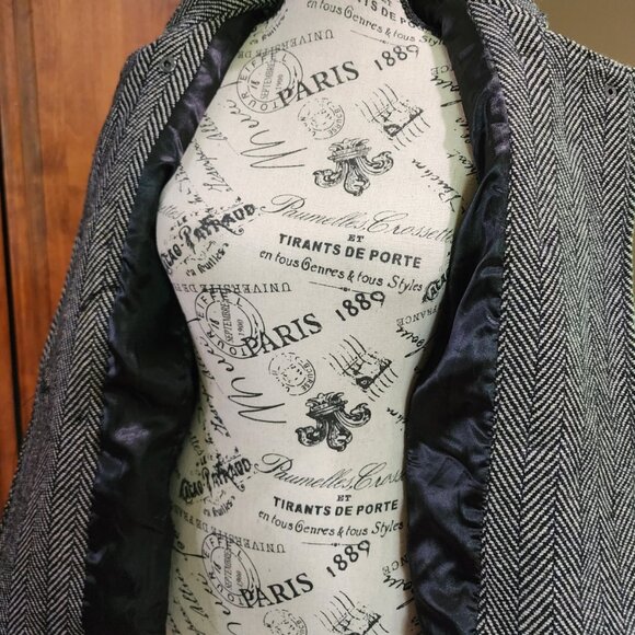 CEJON Belted & Caped "Holmes" Jacket S/M Black Ivory Gold Thread Herringbone - Picture 4 of 7